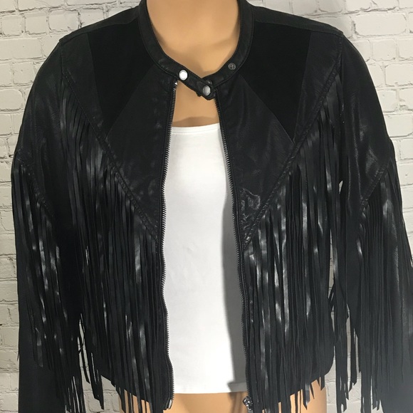 Blank NYC Jackets & Blazers - Blank NYC Black Fringe Leather Motocycle Jacket